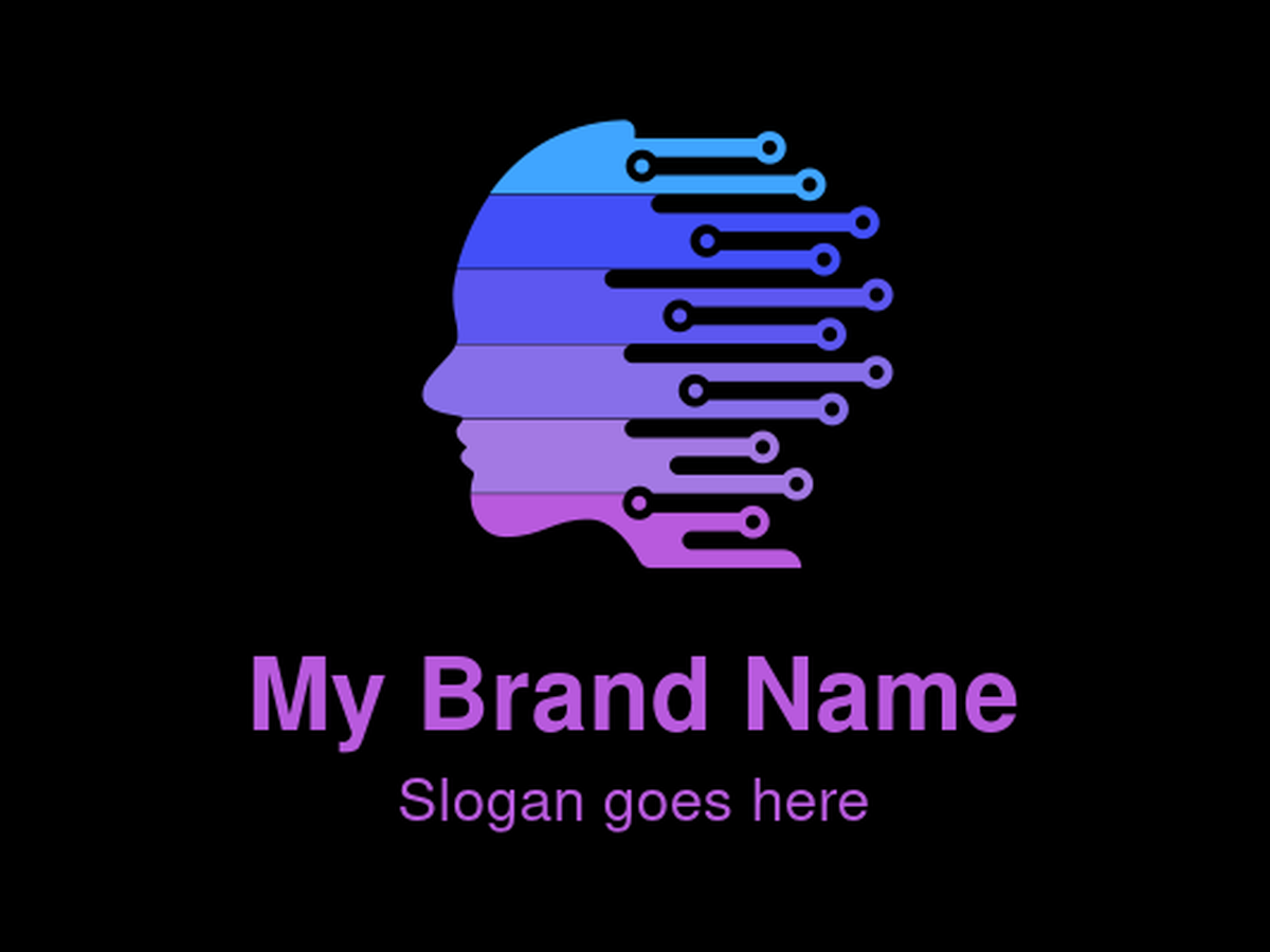 Blue and Purple Gradient Human Head with Circuit Lines Logo for Artificial Intelligence and Technology Innovation